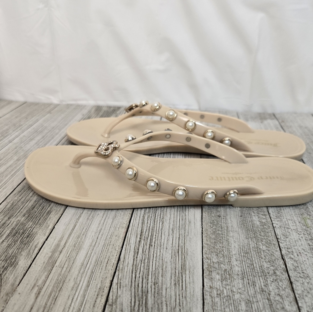 Juicy Couture Women’s Rhea Nude Plastic Sandal Rhinestone Crown Pearl Detail   6 - Picture 5 of 9